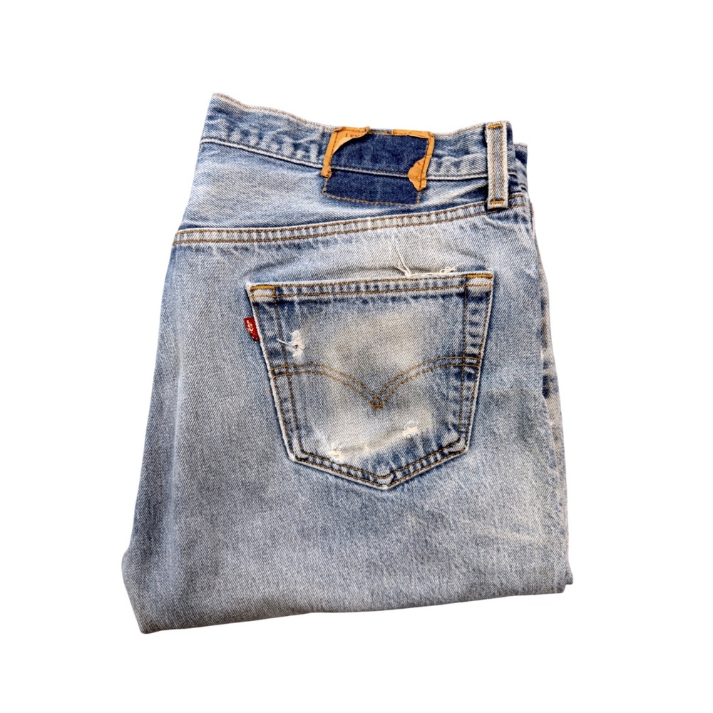 Vintage Levis 501 Mens 38x33 Light Wash Button Fly Jeans Made in USA Distressed